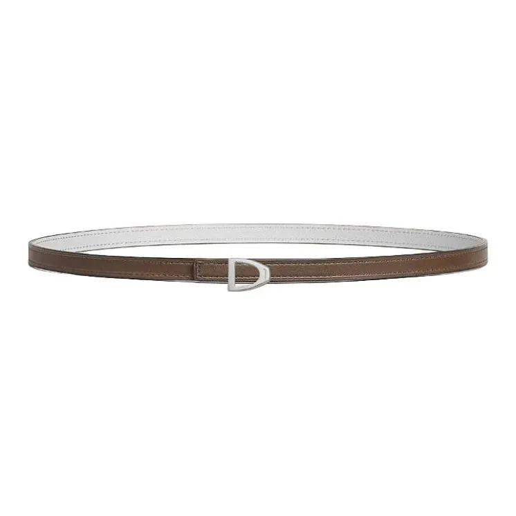 HERMES Calfskin Leather Belts Women's Taupe Width 1.3cm-0