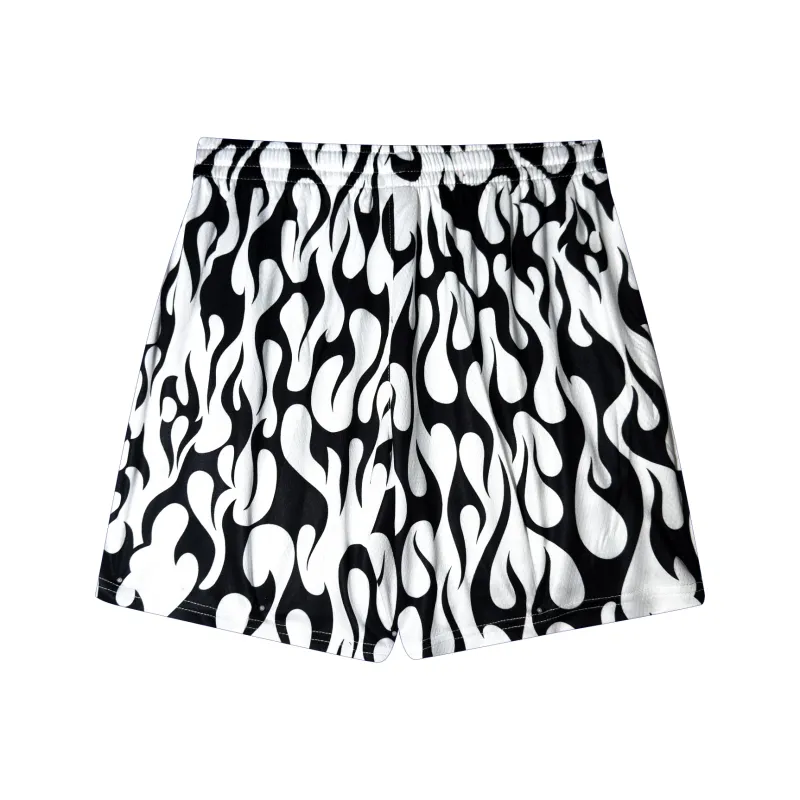AWAO Casual Shorts Unisex Black Flame-1