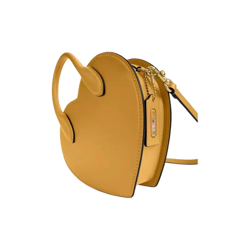 COACH Heart Leather Heart Shaped Bag, One Shoulder Handbag Trumpets Women's Brass-2