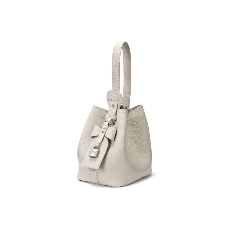 ROBERTA DI CAMERINO Top Grain Cow Leather Bucket Bag Handbag Women's Ecru/Black-2