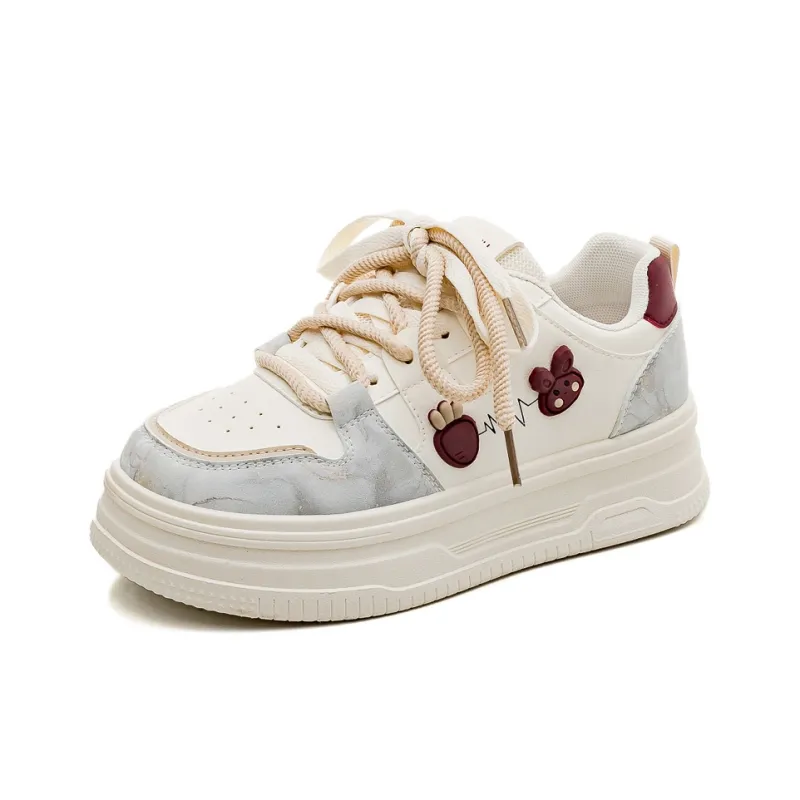 HUANQIU Shock Absorbers With Slip Resistant Features Low Top Skateboard Shoes Women's Beige Burgundy-1