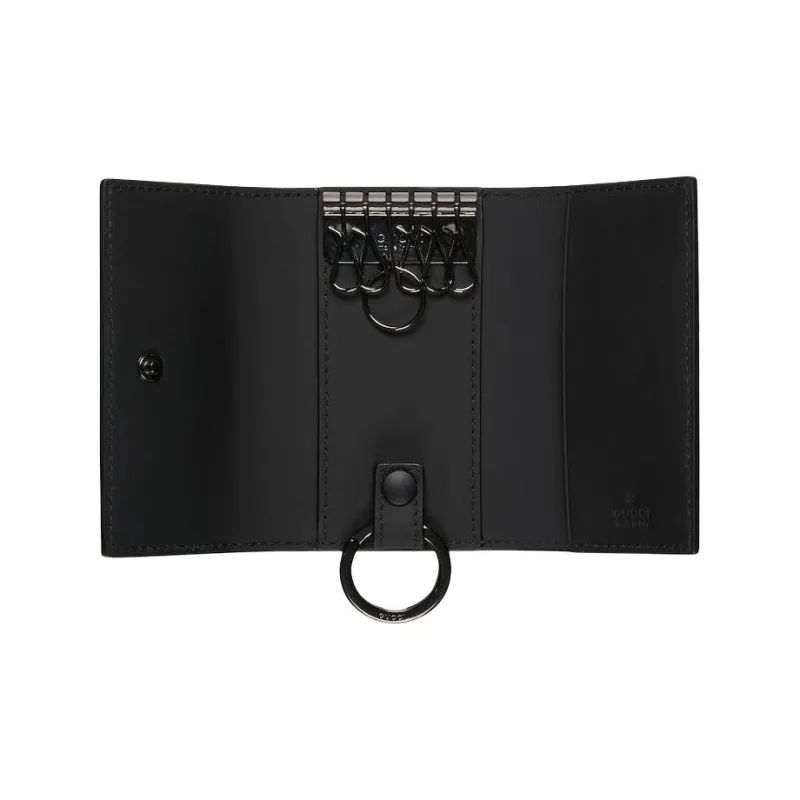 GUCCI Rubber Effect Leather Key Pouch Unisex Black-3