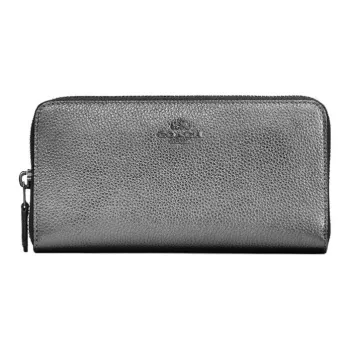 COACH Accordion Zip Pebbled Leather Wallet Small Size Women's Graphite
