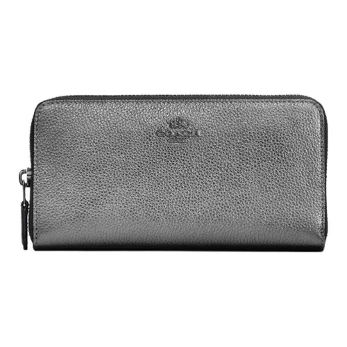 COACH Accordion Zip Pebbled Leather Wallet Small Size Women's Graphite