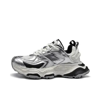 PAIBLOKS Shock Absorbers With Slip Resistant And Abrasion Resistant Properties Low Top Chunky Sneakers Men's Silver