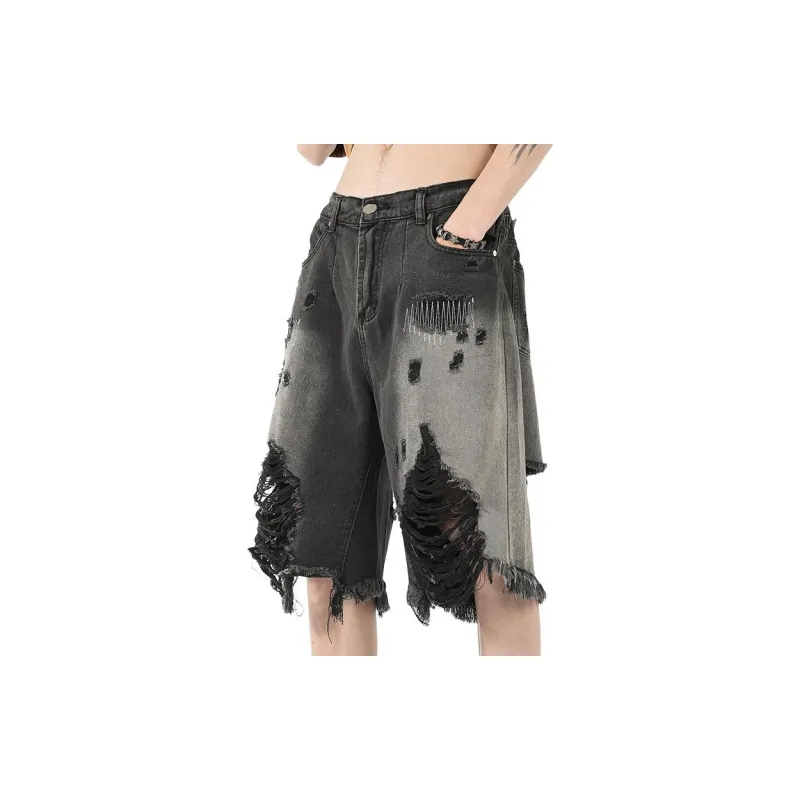 TESTUNG Denim Shorts Unisex Black-0