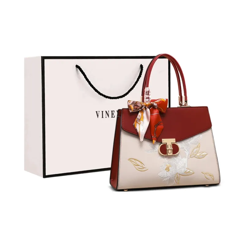 VINEY Synthetic Leather Handbag, Shoulder Bag, Crossbody Bag Regular Women's White & Red-0
