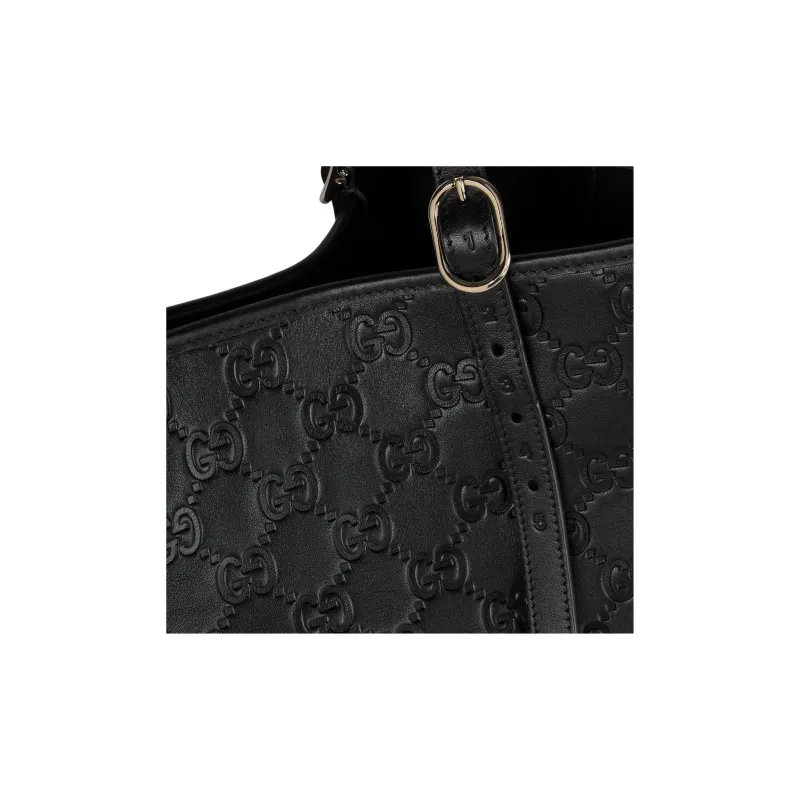 GUCCI GG Emblem Leather Tote Bag, Shopping Bag, Shoulder Bag Tubas Women's Black-5