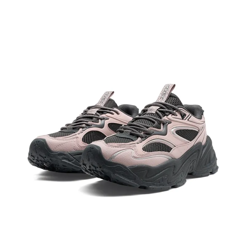 XTEP Abrasion Resistant Shock Absorbers Low Top Casual Shoes Women's Pink Black-2