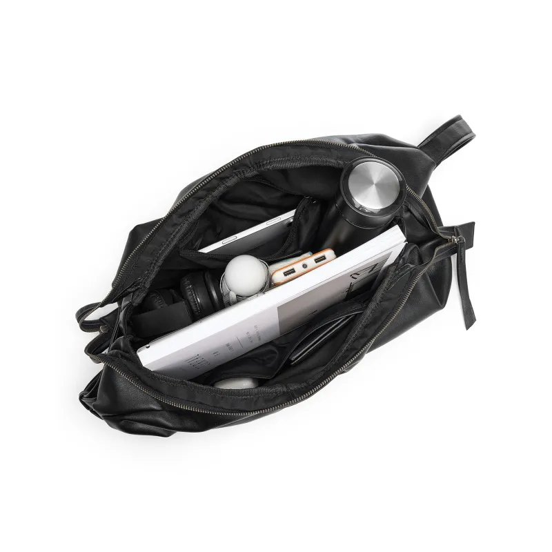Yawei Kuroda PU With Artificial Leather Crossbody Bag Unisex Black-5