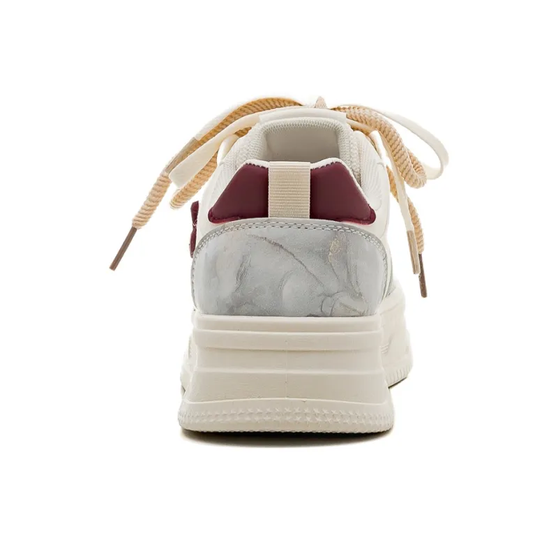 HUANQIU Shock Absorbers With Slip Resistant Features Low Top Skateboard Shoes Women's Beige Burgundy-3