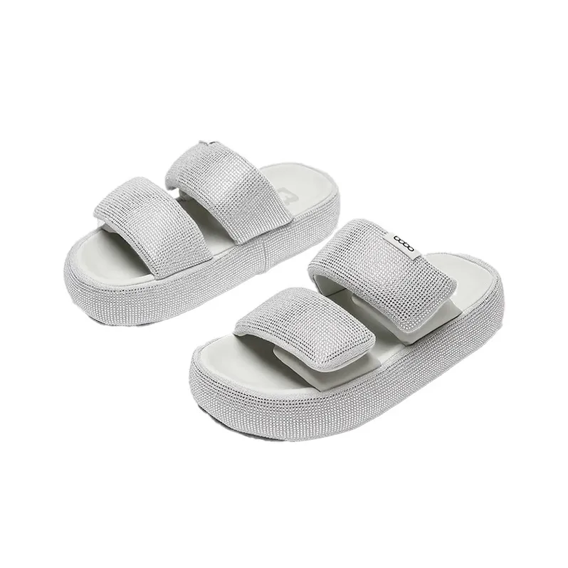WOOS BOBO Rubber Sole Rhinestone Shock Absorbers Slide Slippers Women's-7