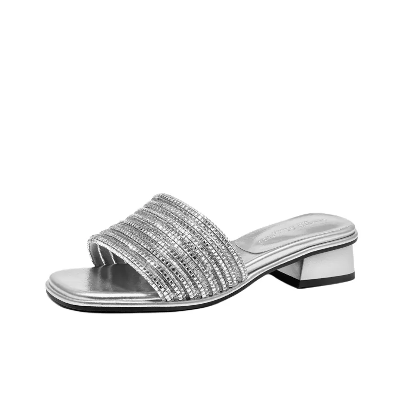 GEMEIQ Slide Slippers Women's Silver, Ecru-5