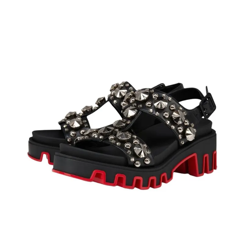 CL Duni Extazza One Strap Sandals Women's Black Red-1