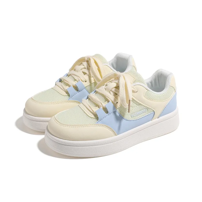 HUANQIU Abrasion Resistant, Lightweight, And Breathable Low Top Skateboard Shoes Women's Yellow Blue-2
