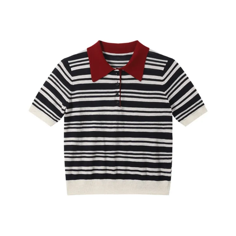 SHUXI T Shirt Women's Color Block Stripes-0