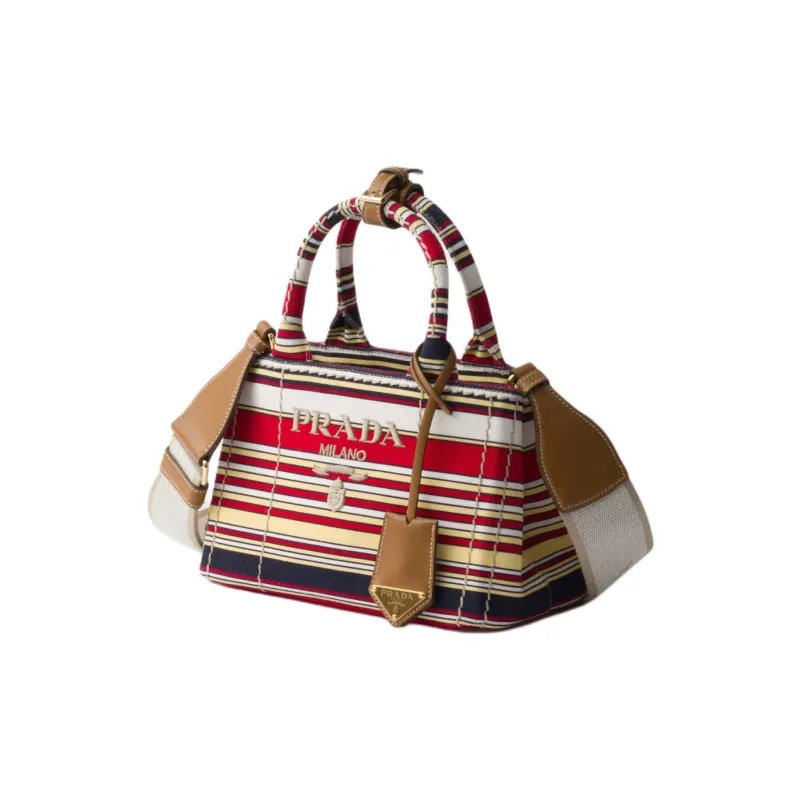 PRADA Cotton One Shoulder Handbag Mini Women's Red & Yellow-1