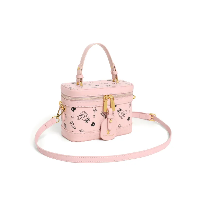 ZAVC PU Box Bag Handbag Women's Brown/Pink/White-7