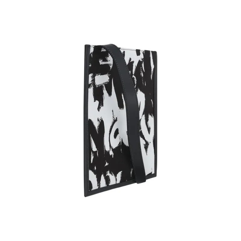 Alexander McQueen Canvas Leather Canvas Bag, Shoulder Bag Men's Black White-1