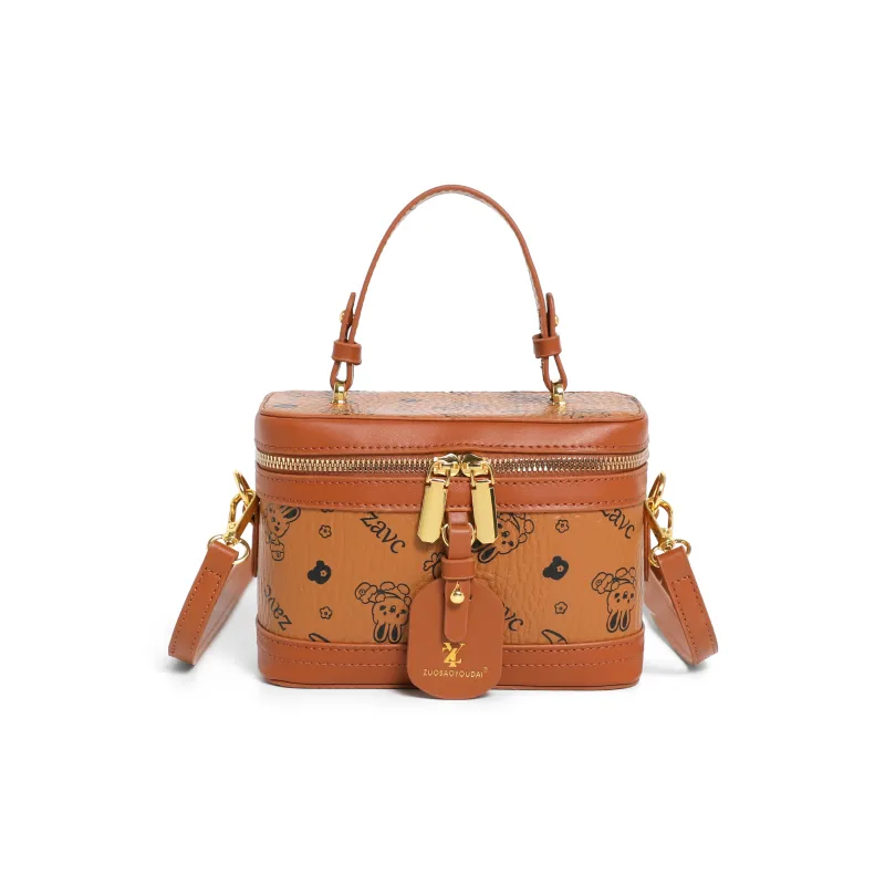 ZAVC PU Box Bag Handbag Women's Brown/Pink/White-0