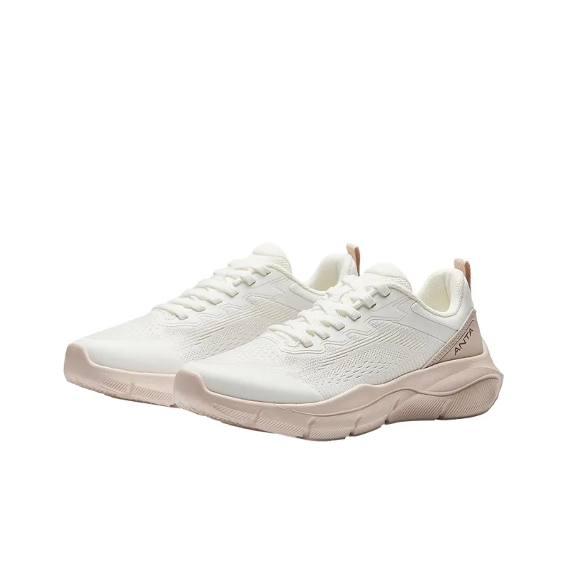 Anta Cushioning And Breathable Low Top Casual Running Shoes Women's White Pink-1