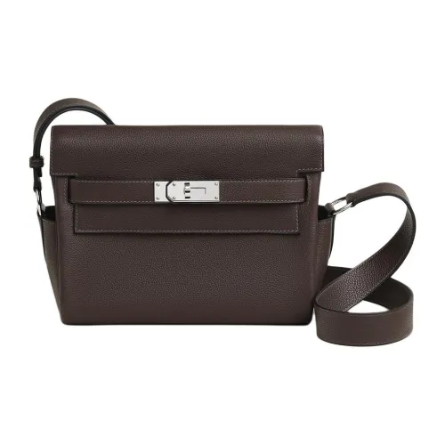 HERMES Kelly Barenia Faubourg Calfskin Messenger Bag, Shoulder Bag Trumpets Men's 46 Ebene Ebony