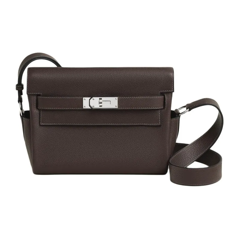 HERMES Kelly Barenia Faubourg Calfskin Messenger Bag, Shoulder Bag Trumpets Men's 46 Ebene Ebony-0