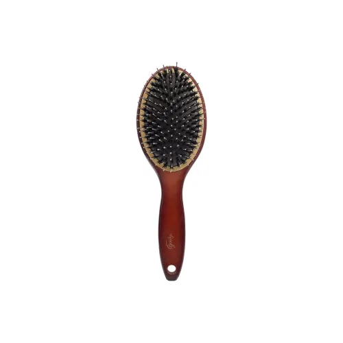 GOODY Oval Portable Fleece Lined Pig Bristle Air Cushion Wooden Comb Massage To Smooth And Control Frizz