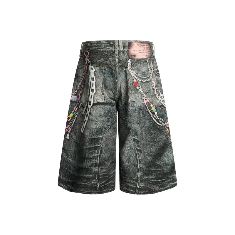 STRUCKCOOL Denim Shorts Unisex Multicolor Chain Blue-2