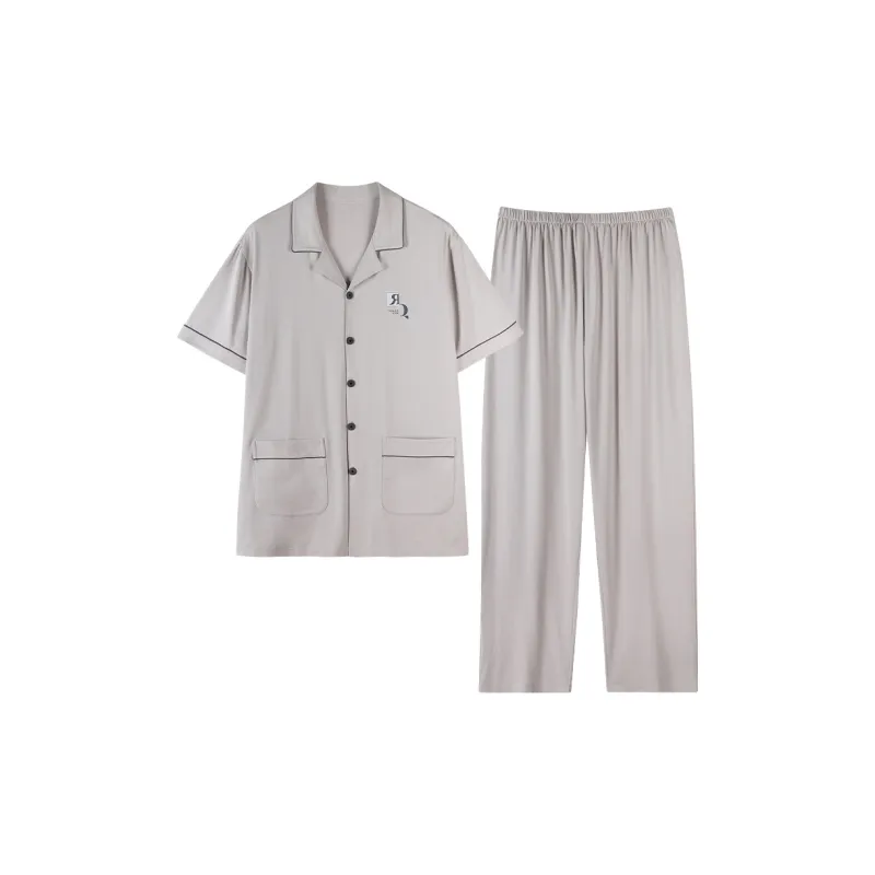 NOME Summer Short Sleeved Cardigan 100% Cotton Pajamas Men's Two Piece Set-0