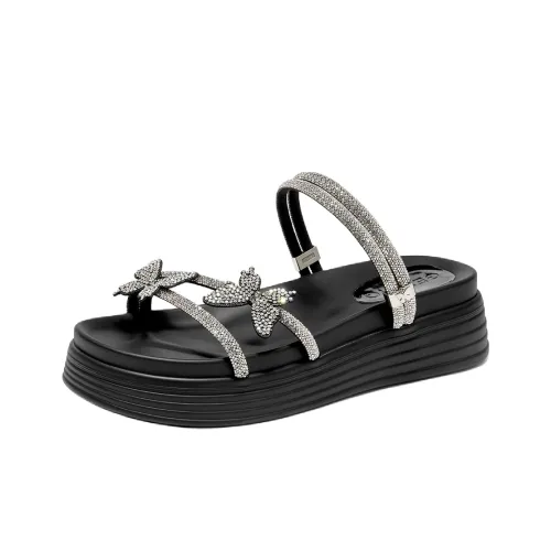 GEMEIQ PU Polyurethane Rhinestone Slip Resistant Slide Slippers Women's