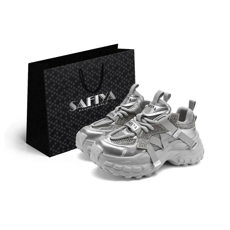 Safiya Cushioning, Wear Resistant Low Top Chunky Sneakers Women's Silver-0
