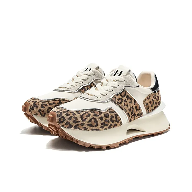 HR Height Increasing Low Top Casual Shoes Women's Beige Leopard Print-2