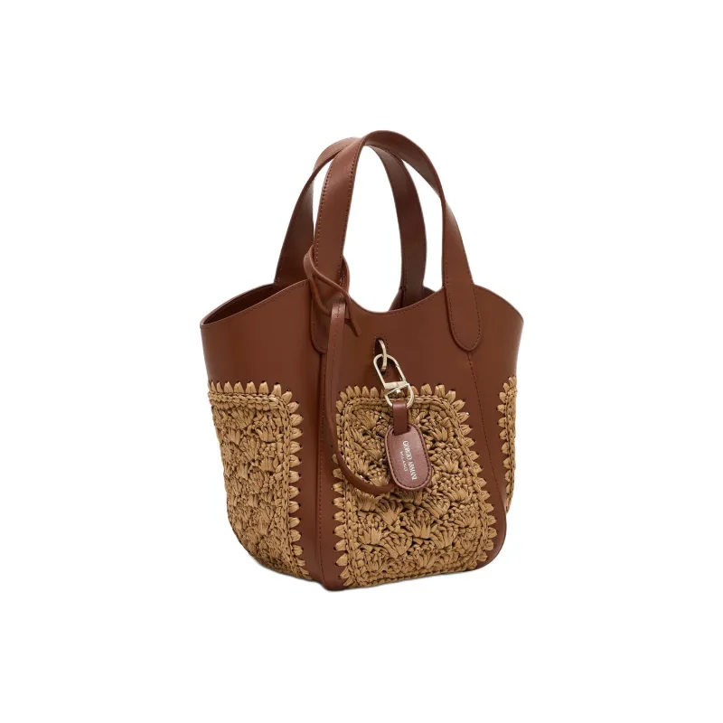 AMANI Fur And Hemp Rope Pinwheels Pattern With Cow Leather Handbag Trumpets Women's Khaki-1