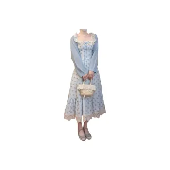 Dior Beauty Two Piece Skirt Sets Women's Blue Cardigan+Blue Dress