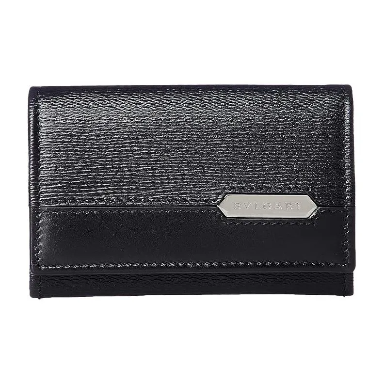BVLGARI Leather Coin Purse Men's Black-0
