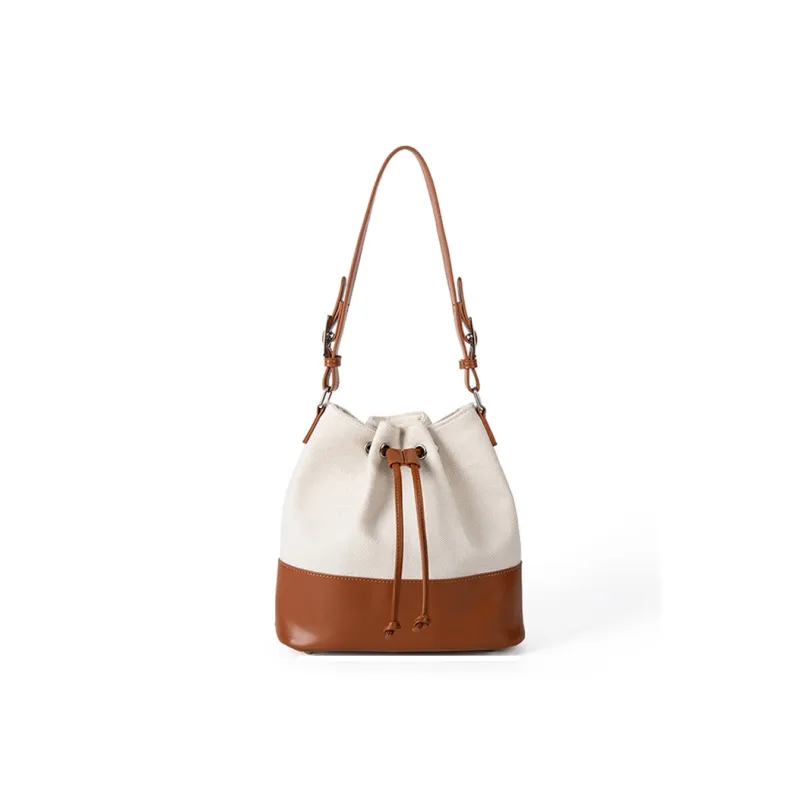 HAWA PU Stitched Canvas Bucket Bag, Shoulder Bag Women's Multicolor-2