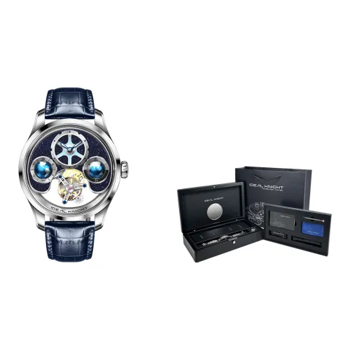 IDEAL KNIGHT Tourbillon Mechanical Movement Genuine Leather Strap Watch Men's Watches Blue Dial