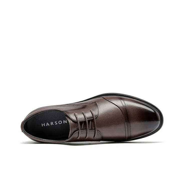 HARSON Dress Shoes Men Low Top Brown-3