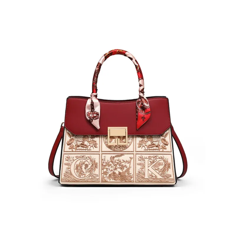 CNNCOO Cow Leather Handbag Women's Red-5