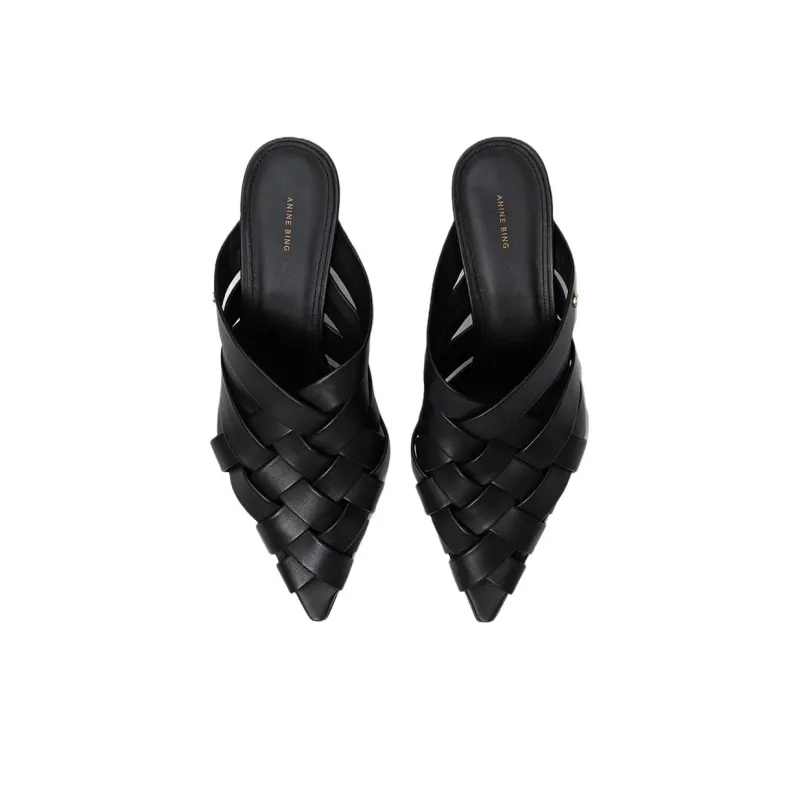 Anine Bing Closed Toe Slippers 6cm Women's Black-3