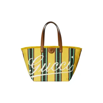 GUCCI Cotton Fabric Tote Bag, Shopping Bag, Handbag, Shoulder Bag Medium Size Men's Yellow