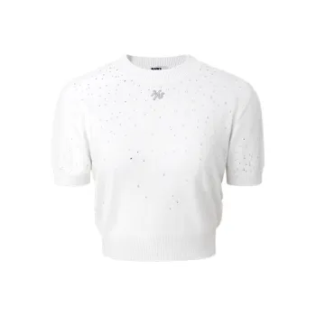 NAWS Knitwear Women's Sparkling Rhinestone White