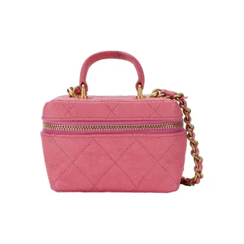 CHANEL Litchi Grain Calfskin Box Bag, Handbag, Shoulder Bag, Crossbody Bag Trumpets Women's Pink