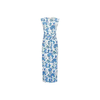 Diane Von Furstenberg SS25 Sleeveless Dress Women's Blue White Porcelain Floral