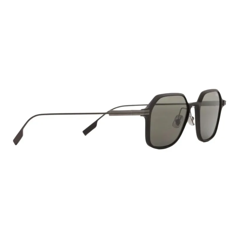 Zegna Metallic Aluminum Irregular Shape Sunglasses Unisex Black-2