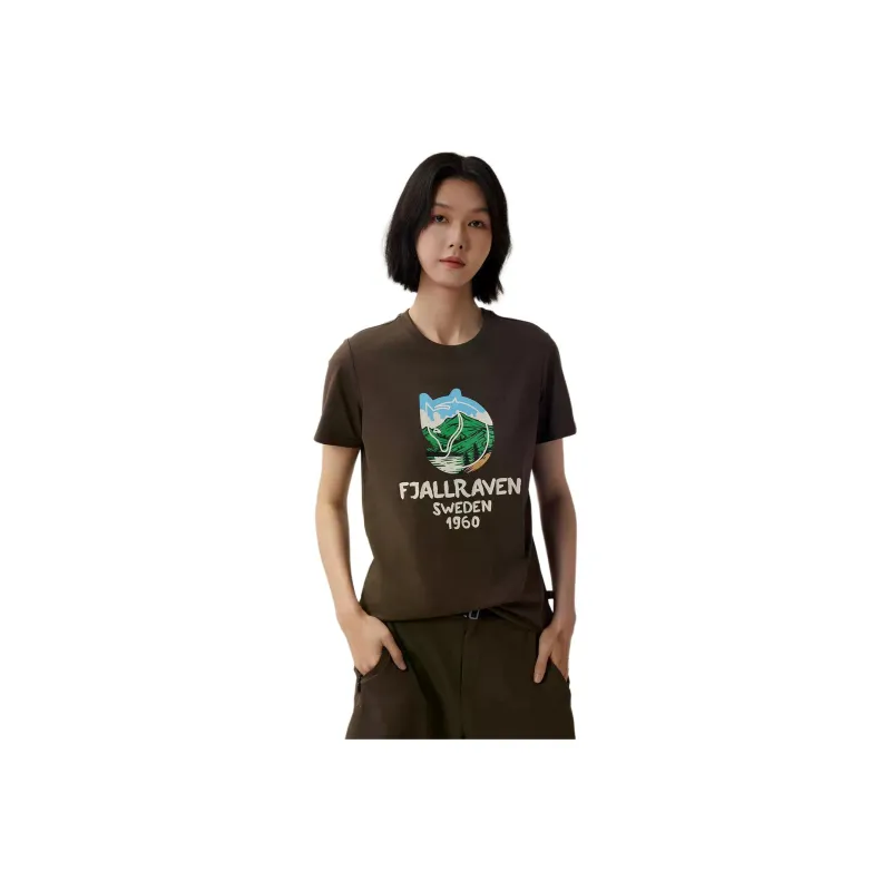 Fjallraven T Shirts Women's 633 Black Olives-0