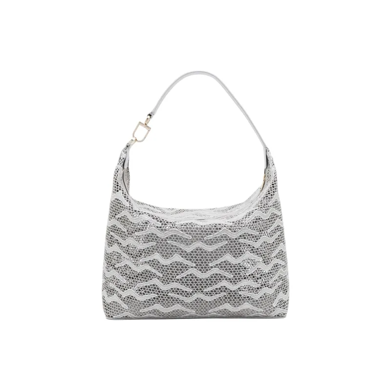 AMANI La Prima Velour With Shinny Cow Leather Shoulder Bag, Crossbody Bag, Handbag Tubas Women's Gray-2