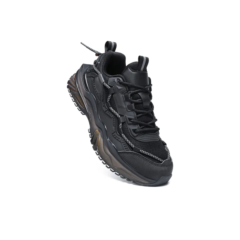 KYMOOU Shock Absorbers Slip Resistant Breathable Low Top Chunky Sneakers Men's Black-2