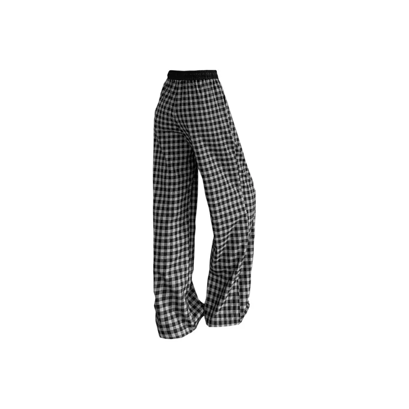 ROBINHOOD Casual Pants Women's Black Plaid-1